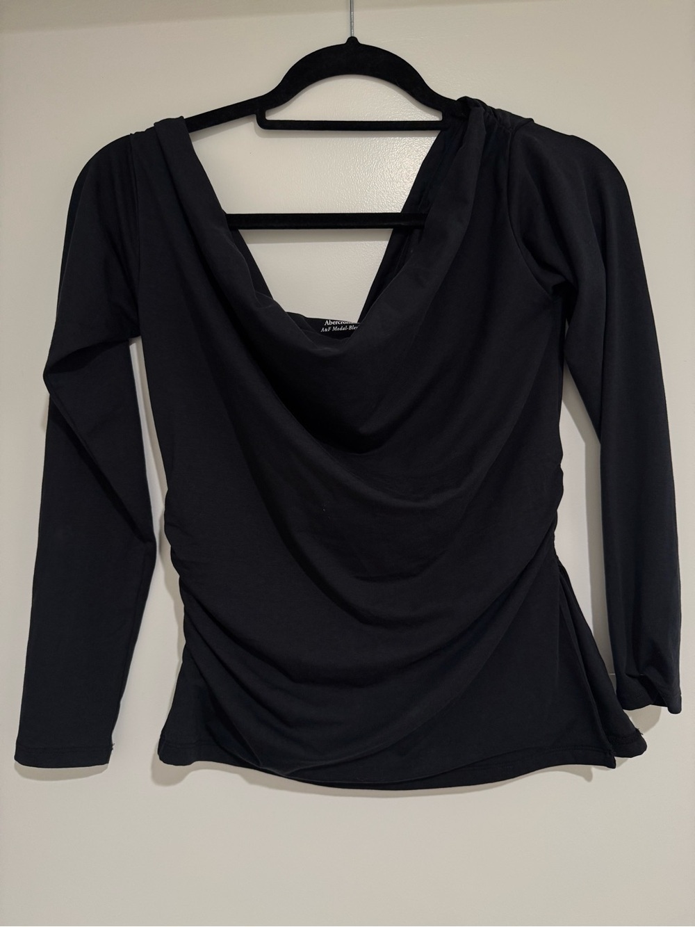Abercrombie Modal Blend Black Draped Off The Shoulder Long Sleeve Top Medium - Picture 5 of 8